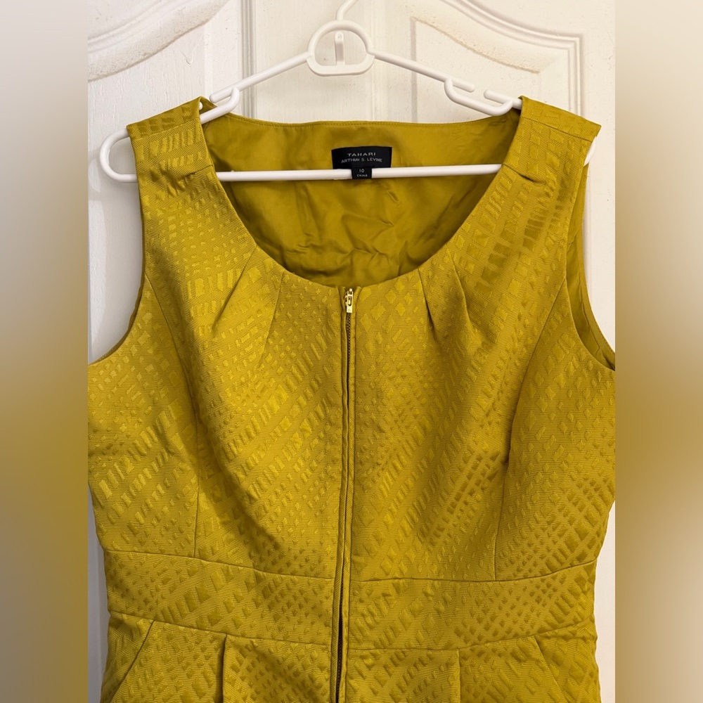 Tahari ASL Mustard Yellow Textured Midi Dress
